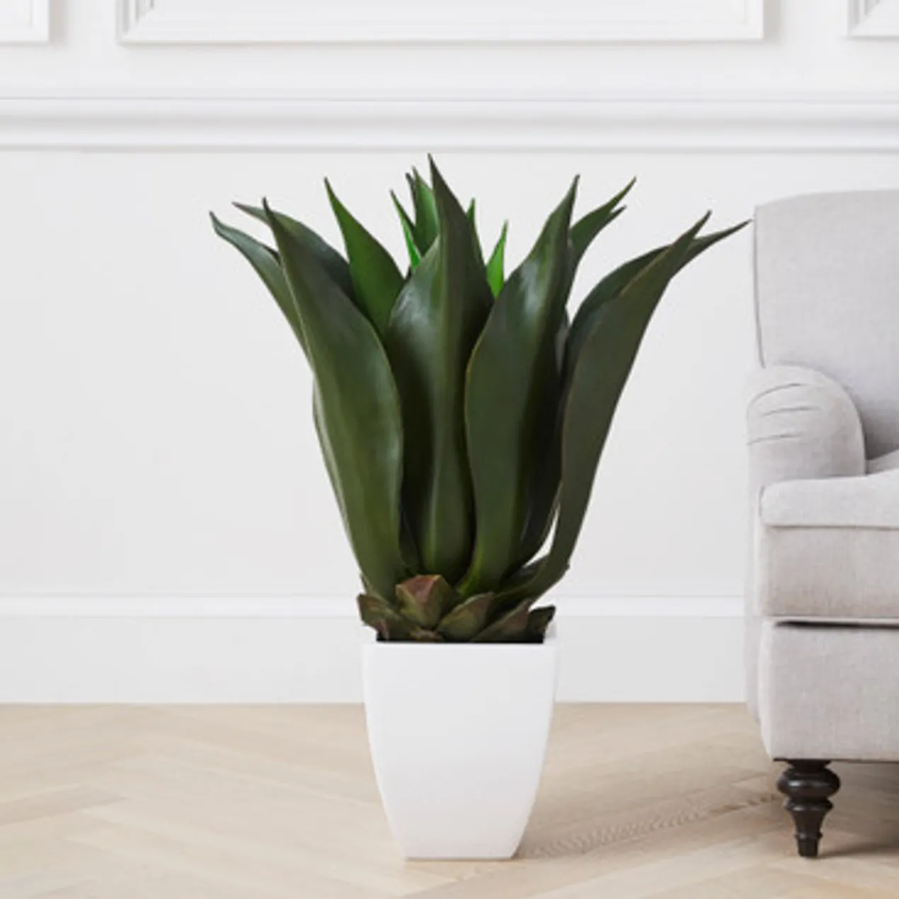 Faux Agave Bush With Square Pot