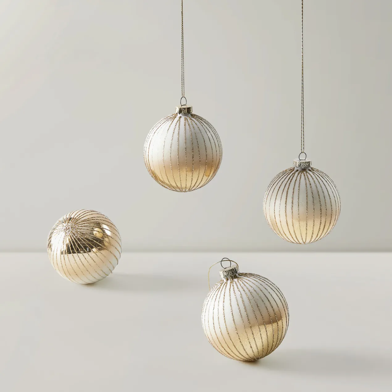 Glitter Stripe Ornament Gold - Set of 4