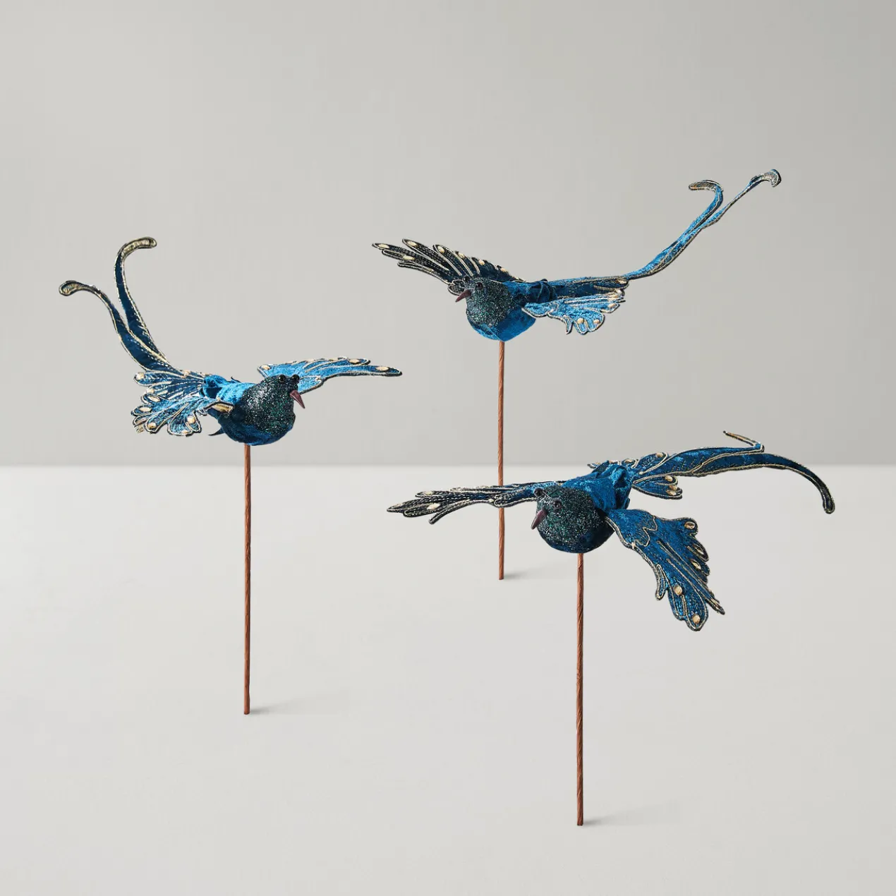 Glittered Bird Tree Pick - Set of 3