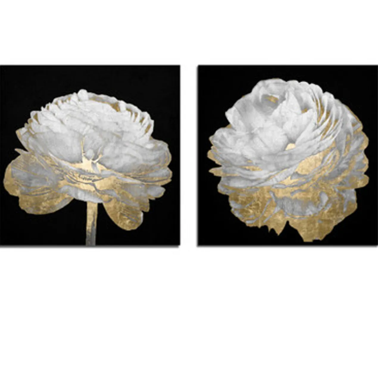 Gold And White Blossom On Black - Set of 2