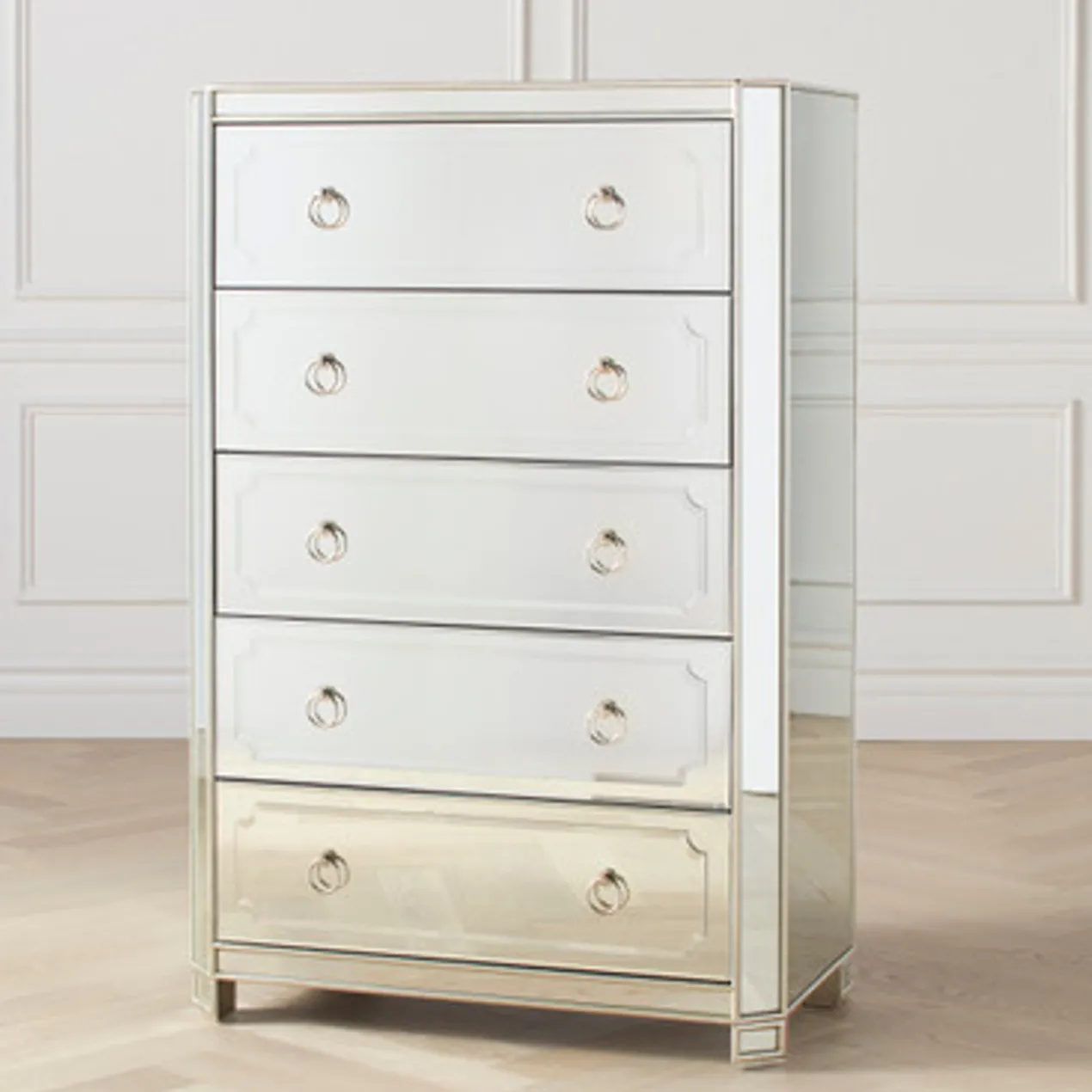 Simplicity Mirrored 5 Drawer Tall Chest