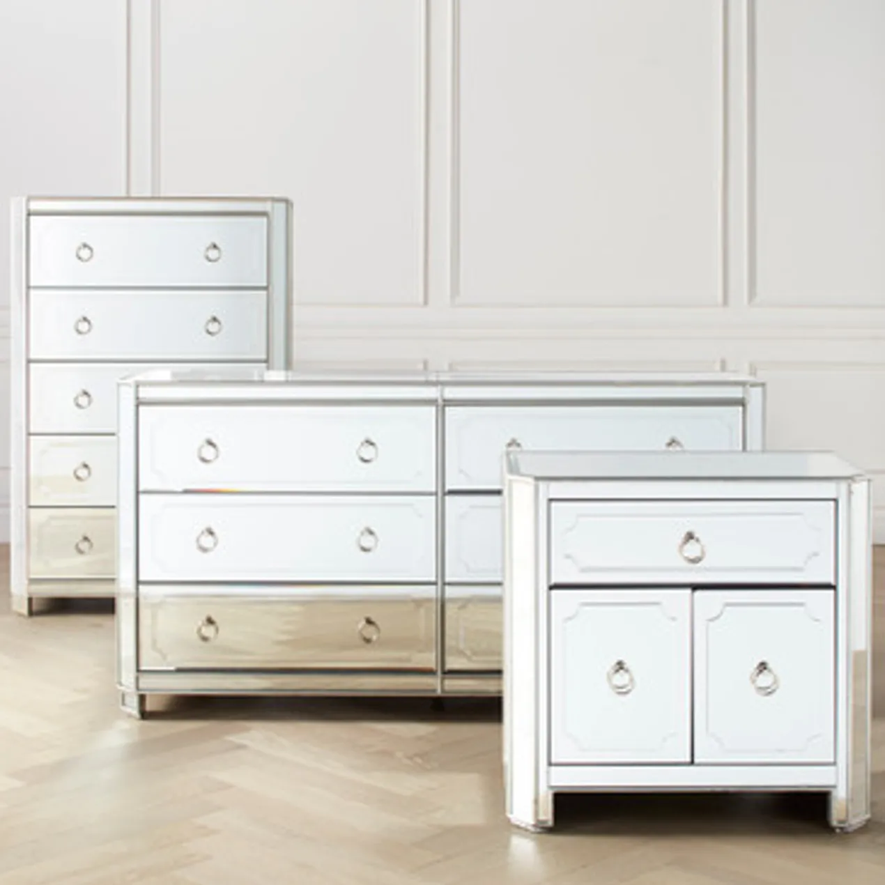 Simplicity Mirrored 5 Drawer Tall Chest